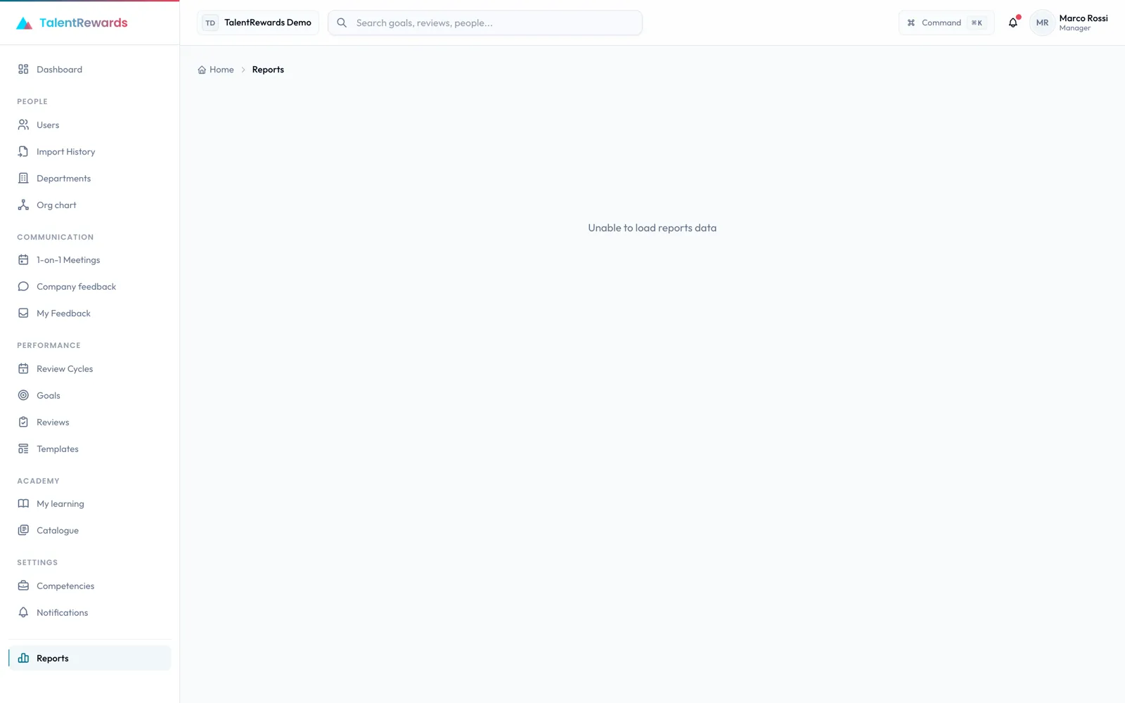 Performance reports in TalentRewards