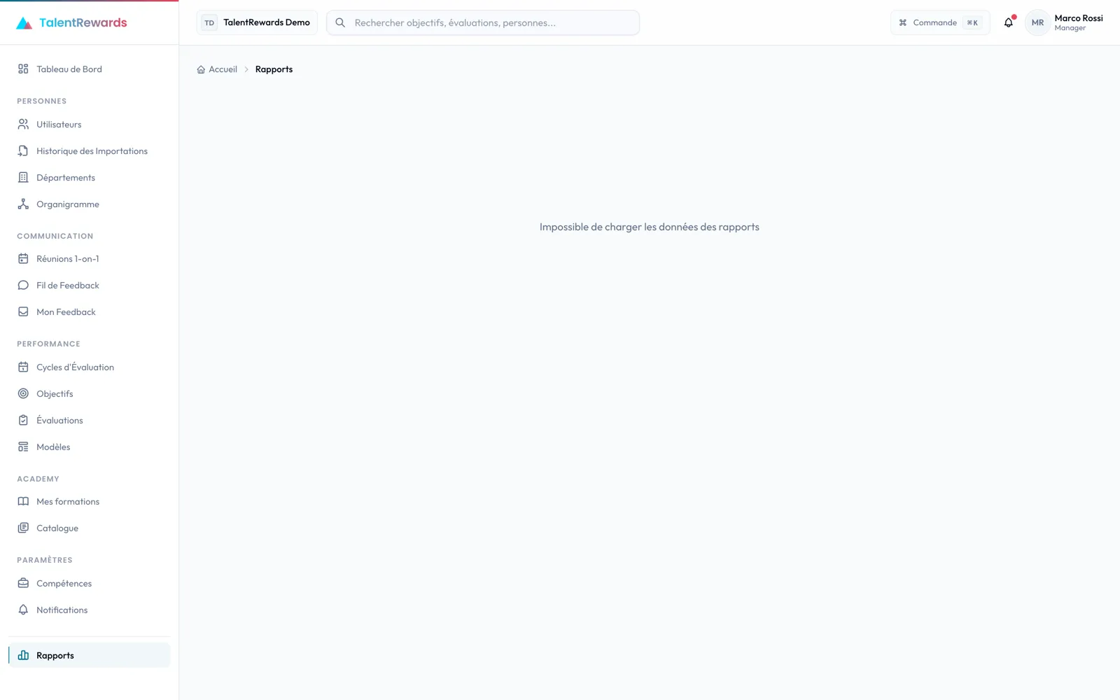 Rapports de performance dans TalentRewards