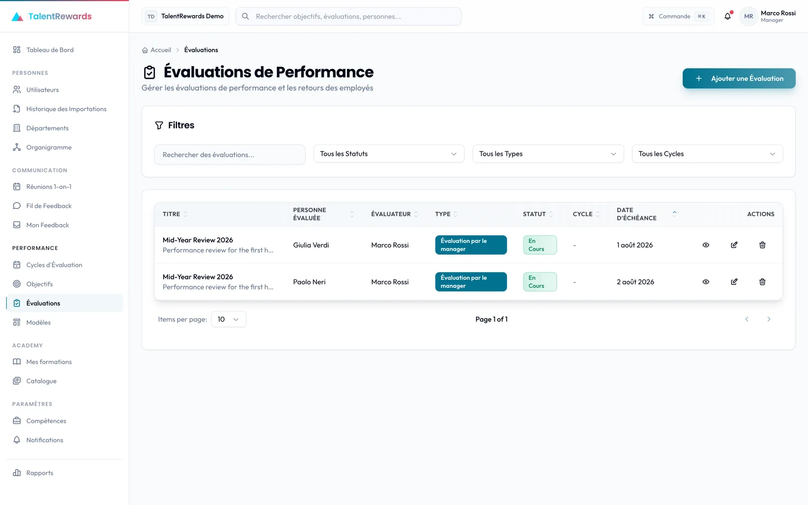 Rédaction d'une évaluation avec l'assistance IA dans TalentRewards