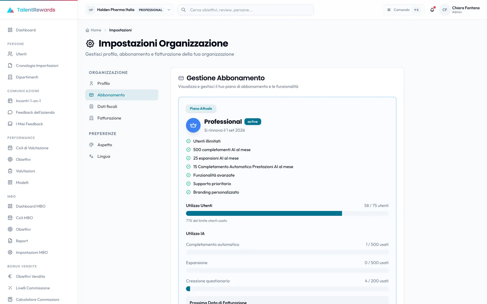 The monthly AI allowance of a plan, shown in the TalentRewards settings