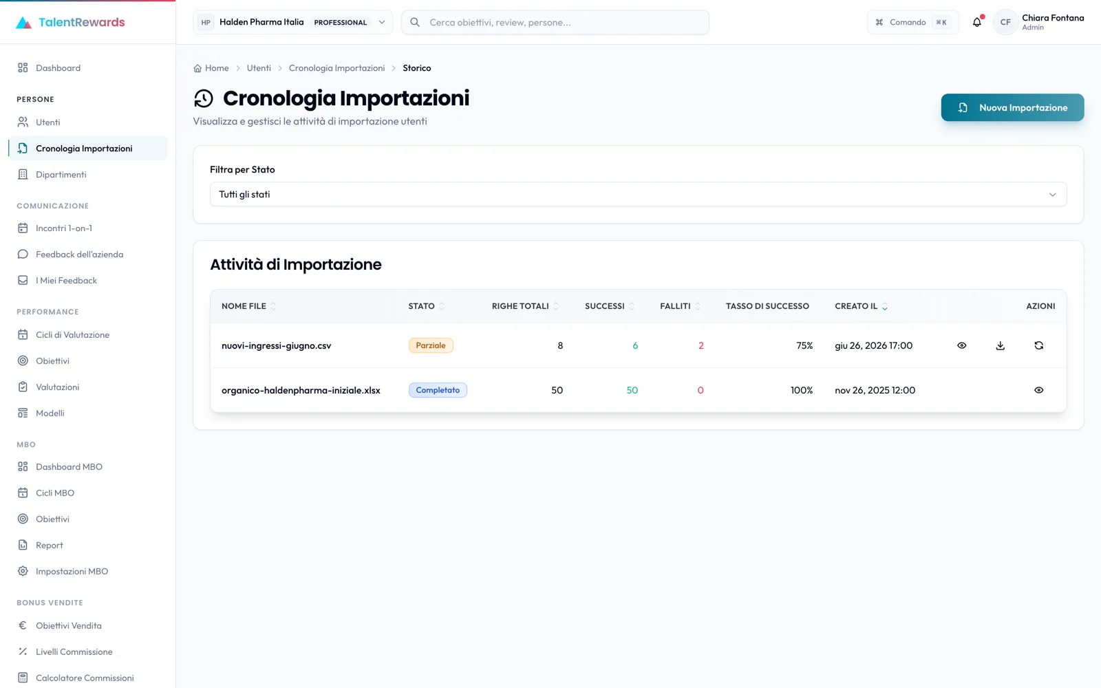 A person profile in TalentRewards, with competencies and review history