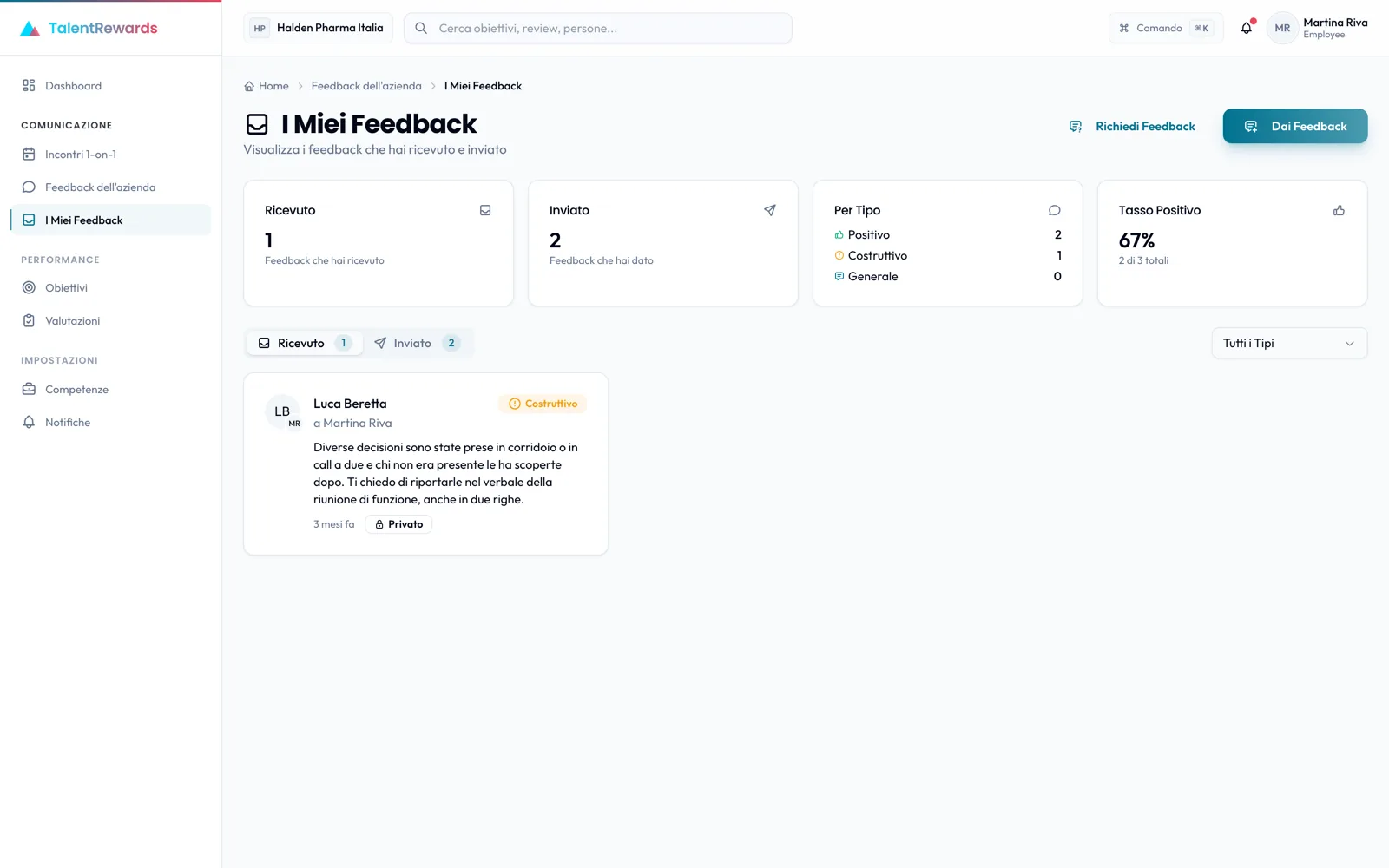 The feedback inbox in TalentRewards