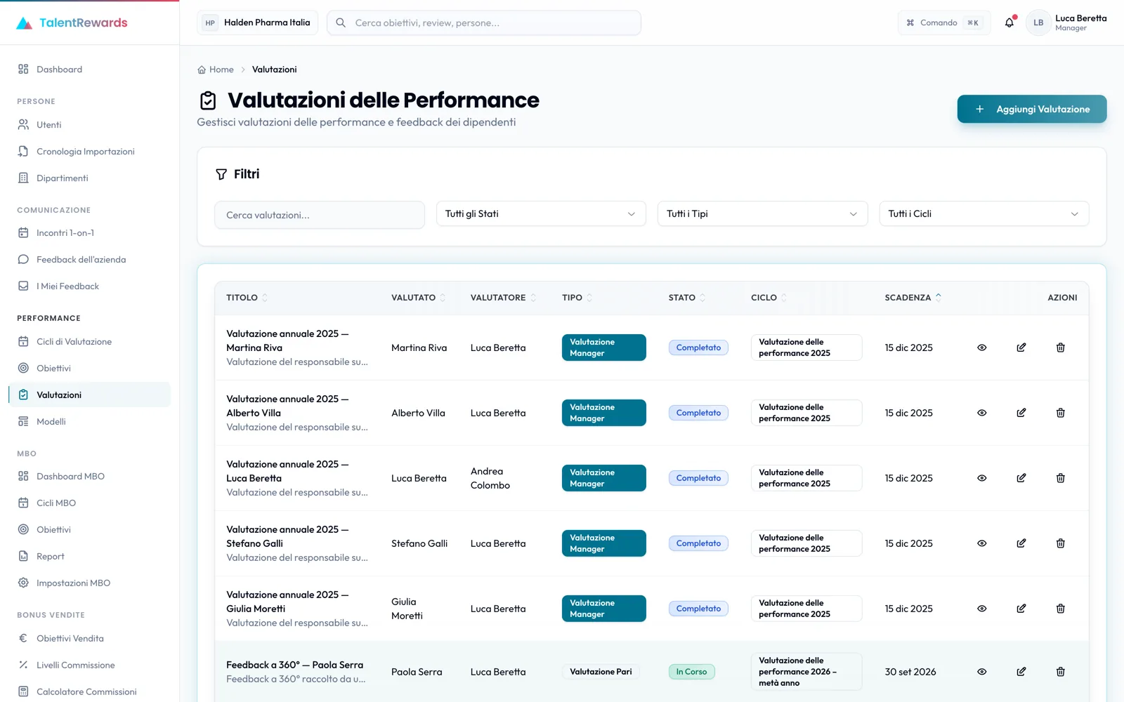 Scrittura di una performance review con assistenza AI in TalentRewards